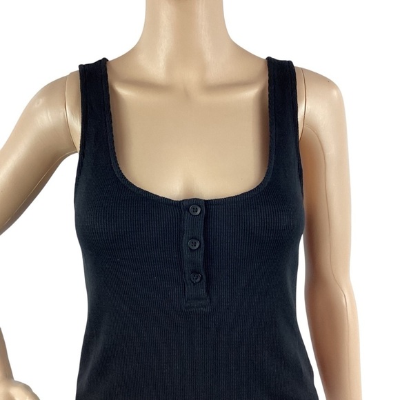 Monrow Baby Thermal Loose Henley Waffle Knit Tank Size S Black - Picture 2 of 7